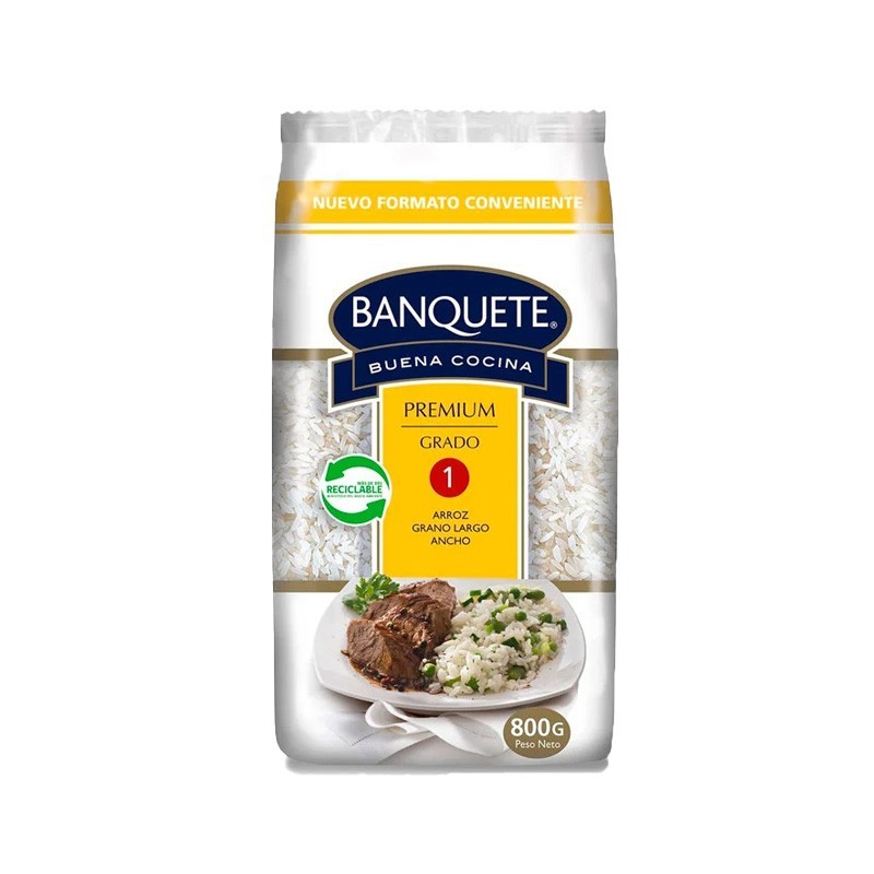 Arroz Banquete grano largo ancho grado 1, 800 gramos