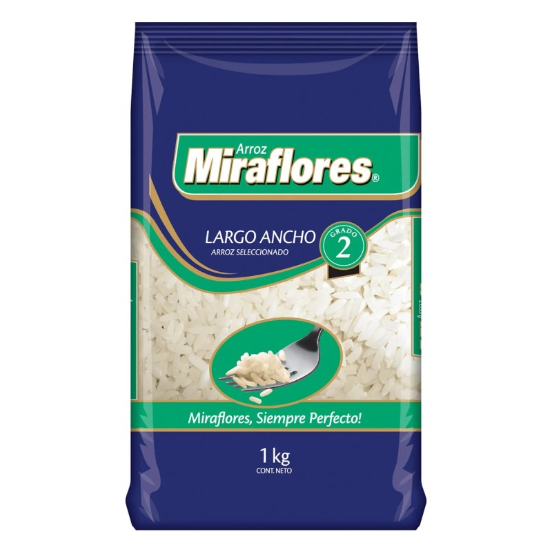 Arroz Miraflores grano largo ancho grado 2, kilo