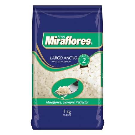 Arroz Miraflores grano largo ancho grado 2, kilo